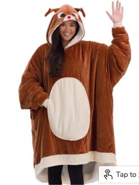 Comfy USA Brown and Cream Reindeer Hooded Plush Poncho